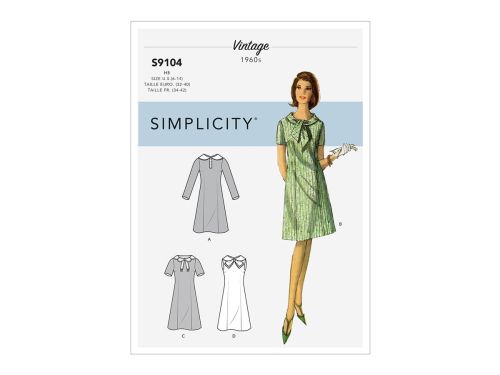 Great value Simplicity Pattern S9104 Misses' Vintage Dresses With Sleeve & Neckline Variation- Size R5 (14-16-18-20-22) available to order online New Zealand