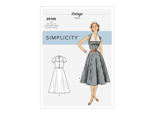 Great value Simplicity Pattern S9105 Misses' Vintage Dress With Detachable Collar- Size H5 (6-8-10-12-14) available to order online New Zealand