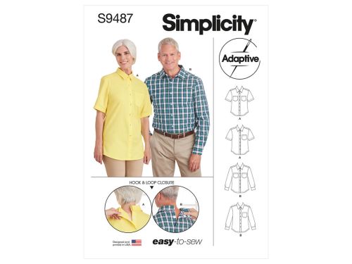 Great value Simplicity Pattern S9487 UNISEX ADAPTIVE SHIRT- Size A (XS-S-M-L-XL) available to order online New Zealand