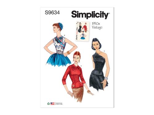 Great value Simplicity Pattern S9634 Misses' Vintage Blouses and Cummerbund- Size H5 (6-8-10-12-14) available to order online New Zealand