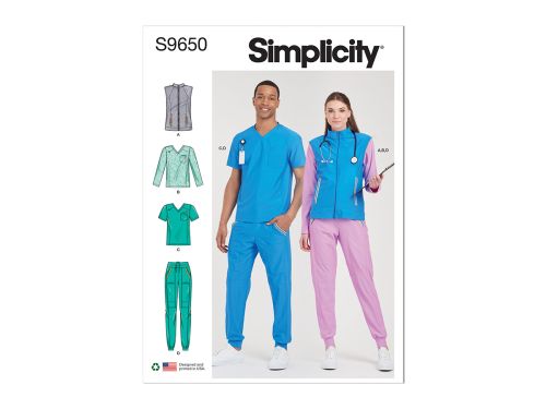 Great value Simplicity Pattern S9650 Unisex Knit Scrubs- Size A (XXS-XS-S-M-L-XL-XXL) available to order online New Zealand