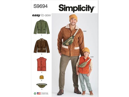 Great value Simplicity Pattern S9694 BOYS' AND MEN'S JACKET, VEST, HAT AND CROSSBODY BA- Size A (S - L / S - XL) available to order online New Zealand