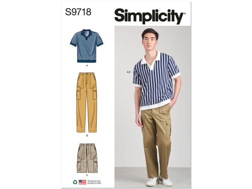 Great value Simplicity Pattern S9718 Men's Knit Top, Cargo Pants and Shorts- Size AA (38-40-42-44-46) available to order online New Zealand