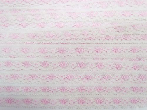 Great value 12mm Rose Garden Lace Trim- Pink And White #T136 available to order online New Zealand