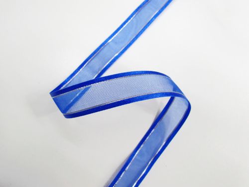 Great value 17mm Satin Edge Organza Ribbon- Electric Blue And Silver #T239 available to order online New Zealand