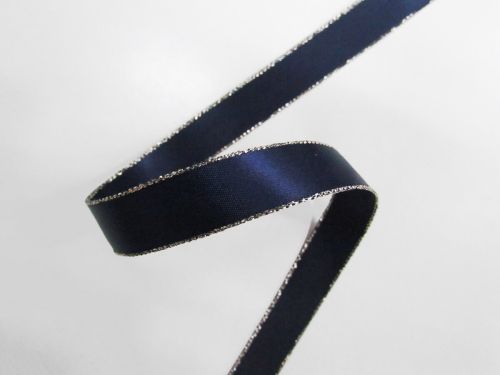 Great value 16mm Silver Edge Double Faced Satin Ribbon- Navy #T241 available to order online New Zealand