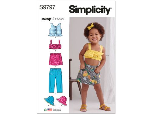 Great value Simplicity Pattern S9797 Toddlers' Tops, Skort, Pants And Hat In Three Sizes- Size A (1/2-1-2-3-4) available to order online New Zealand