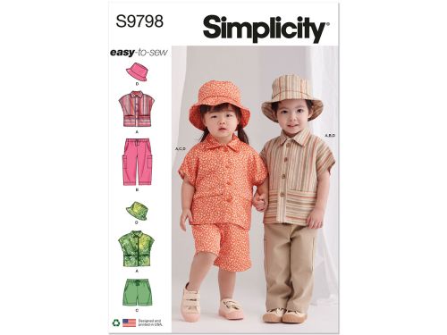 Great value Simplicity Pattern S9798 Toddlers' Top, Pants, Shorts And Hat In Three Sizes- Size A (1/2-1-2-3-4) available to order online New Zealand