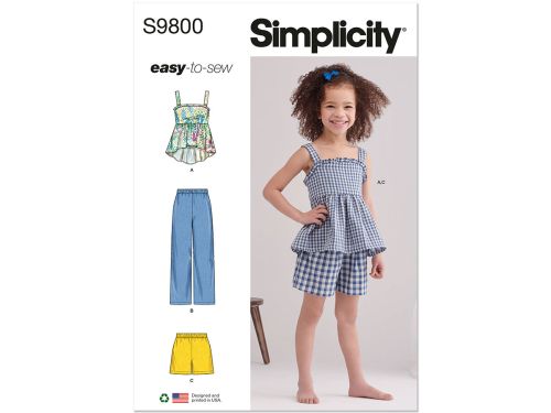 Great value Simplicity Pattern S9800 Children's Top, Pants And Shorts- Size A (3-4-5-6-7-8) available to order online New Zealand