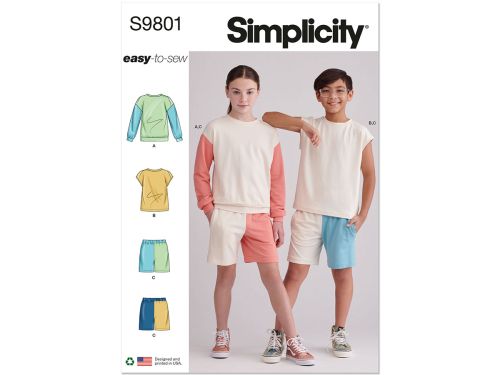 Great value Simplicity Pattern S9801 Girls' And Boys' Sweatshirts And Shorts- Size A (7-8-10-12-14) available to order online New Zealand