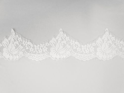 Great value 105mm Rose Whimsy Lace Trim 2.6m Piece- Shiny Ivory #T252 available to order online New Zealand