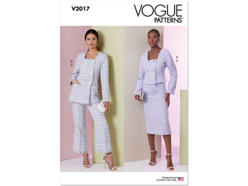 Great value Vogue Pattern V2017 MISSES' JACKET IN TWO LENGTHS, SKIRT AND PANTS- Size B5(8-10-12-14-16) available to order online New Zealand