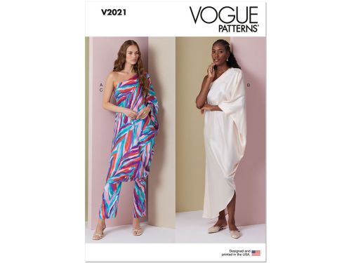 Great value Vogue Pattern V2021 MISSES' ONE SHOULDER DRESS AND PANTS- Size A (S-M-L-XL) available to order online New Zealand