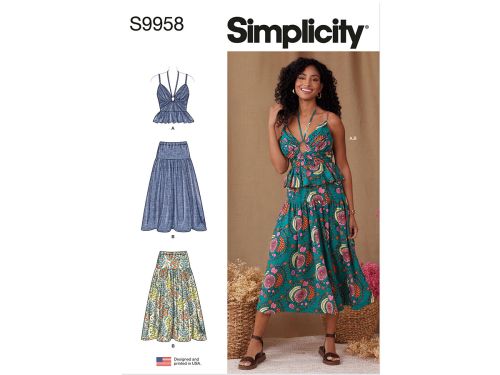 Great value Simplicity Pattern S9958 MISSES' TOP AND SKIRT- Size Y5 (18-20-22-24-26) available to order online New Zealand