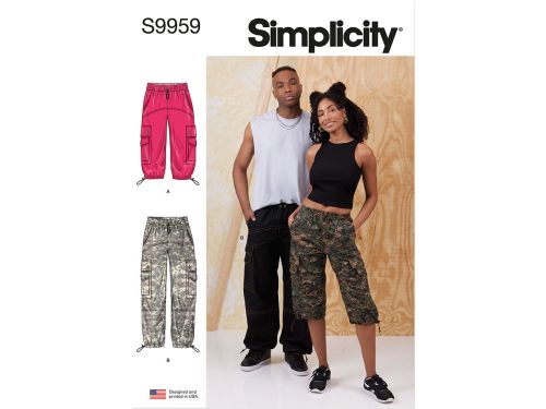 Great value Simplicity Pattern S9959 UNISEX CARGO PANTS- Size A (XS-S-M-L-XL-XXL) available to order online New Zealand