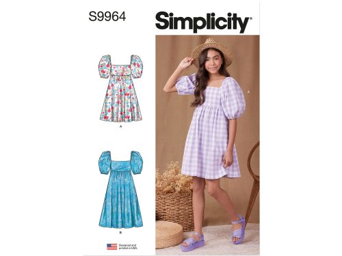 Great value Simplicity Pattern S9964 GIRLS' DRESS WITH BACK BODICE AND LENGTH VARIATIONS- Size A (7-8-10-12-14) available to order online New Zealand