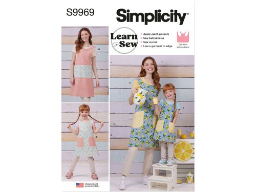 Great value Simplicity Pattern S9969 CHILDREN'S AND MISSES' REVERSIBLE APRONS- Size A (S - L / S - L) available to order online New Zealand