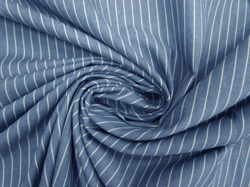 Great value Sunday Stripe Cotton Chambray- Mid Blue #12218 available to order online New Zealand