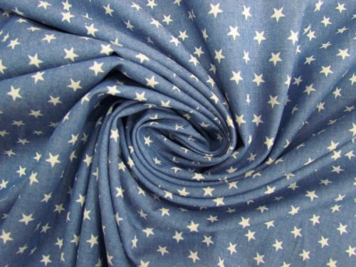 Great value Star Studded Cotton Chambray- Mid Blue #12219 available to order online New Zealand