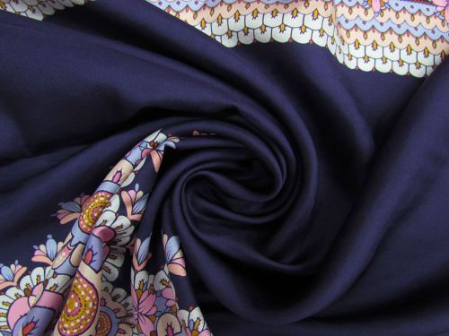 Great value 130cm Panel- Midnight Mandala Silk Twill #12253 available to order online New Zealand