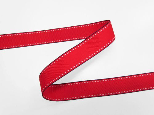 Great value 25mm Red And Navy Stitch Grosgrain Ribbon #T639 available to order online New Zealand