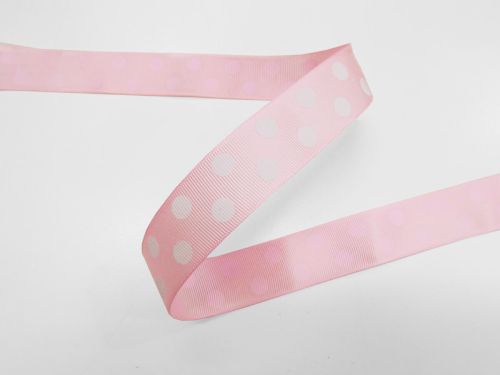 Great value 25mm Spots Ribbon- Pink #T653 available to order online New Zealand