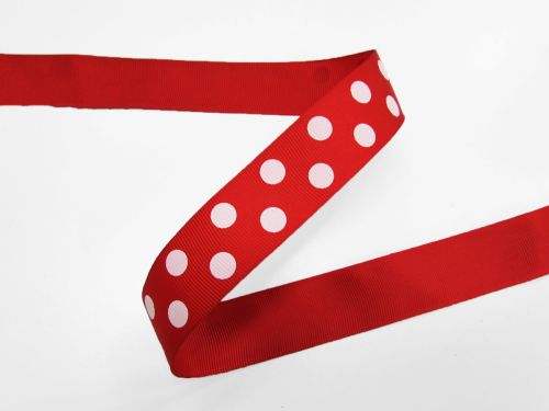 Great value 25mm Spots Ribbon- Red #T655 available to order online New Zealand