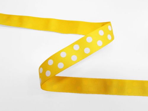 Great value 25mm Spots Ribbon- Yellow #T656 available to order online New Zealand