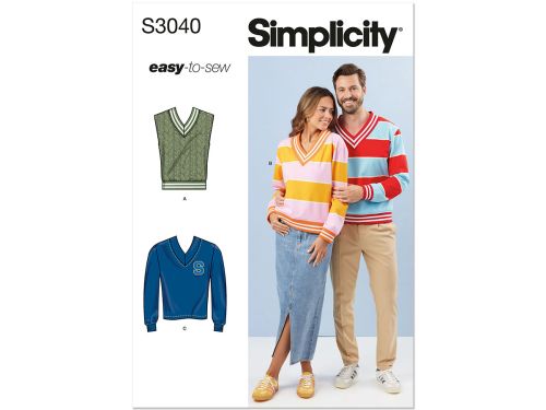 Great value Simplicity Pattern S3040 UNISEX TOP / VEST- Size A (XS-S-M-L-XL-XXL) available to order online New Zealand