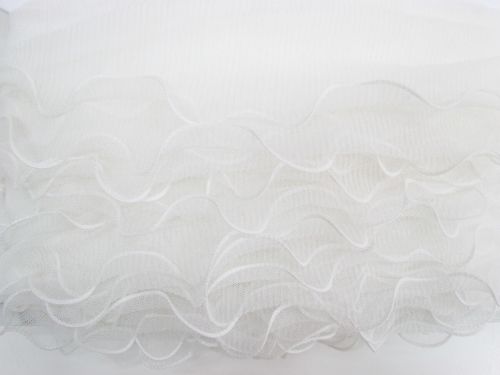 Great value 12cm Three Layer Pleated Tulle Ruffle Trim- White #T678 available to order online New Zealand