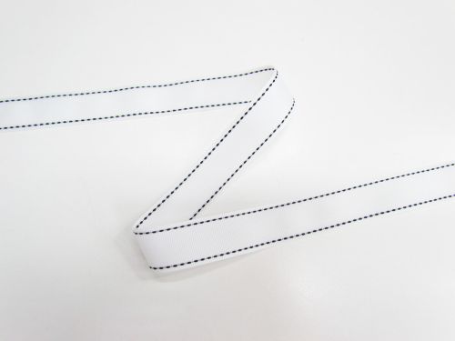 Great value 22mm Stitch Grosgrain Ribbon- White / Black #T734 available to order online New Zealand
