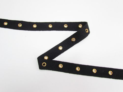 Great value 20mm Gold Eyelet Cotton Herringbone Tape- Black #T762 available to order online New Zealand