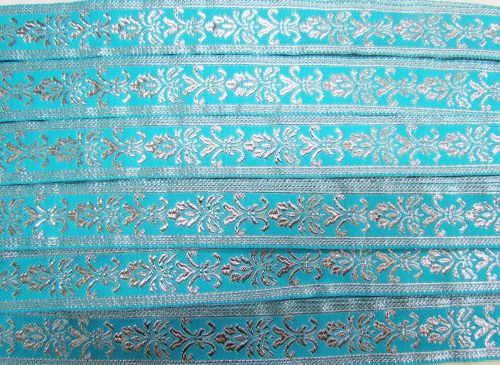 Great value 25mm Gilded Garden Brocade Ribbon- Silver / Blue #T814 available to order online New Zealand
