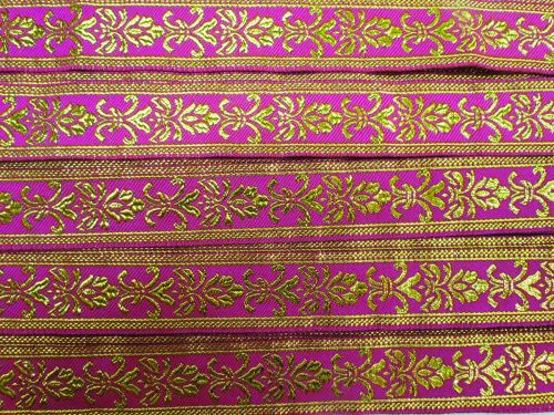 Great value 25mm Gilded Garden Brocade Ribbon- Gold / Magenta #T815 available to order online New Zealand
