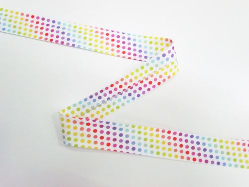 Great value 25mm Cotton Bias Binding- 1/8 Dot- White Rainbow- DVBB3048 available to order online New Zealand