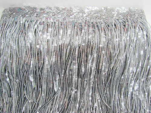 Great value 190mm Shimmy Sequin Fringe Trim- Silver #T836 available to order online New Zealand