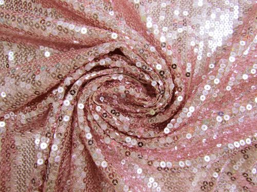 Great value 1m Piece- Embroidered Sequins On Stretch Mesh- Fairy Pink #13534 available to order online New Zealand
