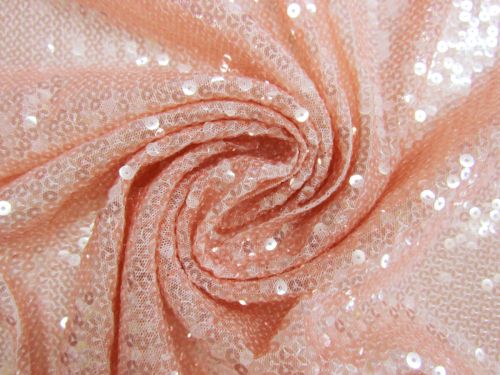 Great value 1m Piece- Embroidered Sequins On Stretch Mesh- Syrup Pink #13535 available to order online New Zealand