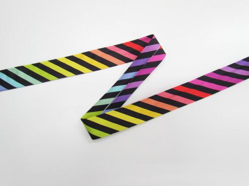Great value 25mm Cotton Bias Binding- 1/8 Stripe- Black Rainbow- DVBB2800 available to order online New Zealand