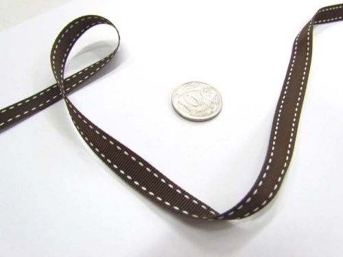 Great value Stitch Ribbon 10mm- Brown / White available to order online New Zealand