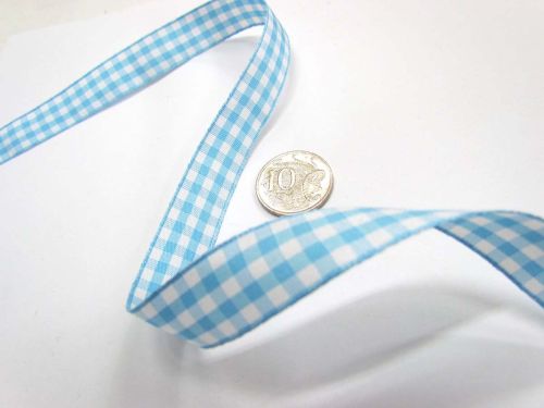 Great value Gingham Ribbon 15mm- Baby Blue available to order online New Zealand