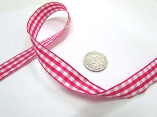 Great value Gingham Ribbon 15mm- Dark Pink available to order online New Zealand